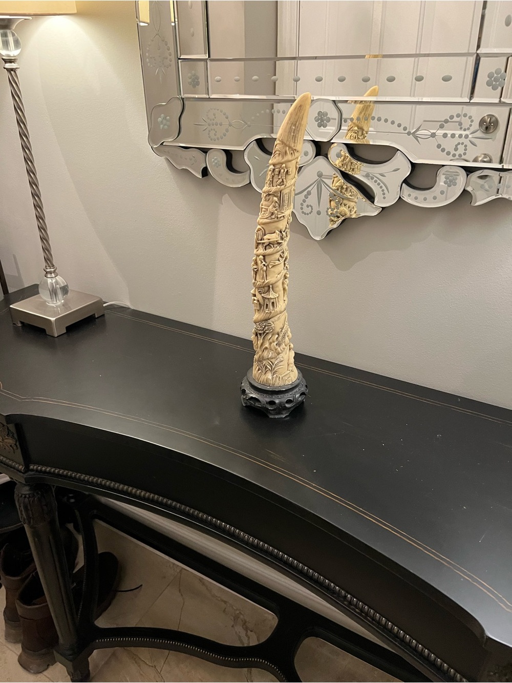 Intricately Carved Ivory-Tone Decorative Sculpture